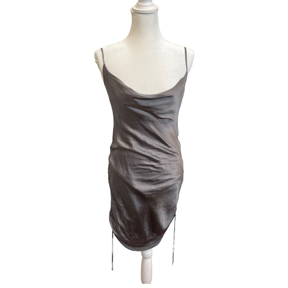 3/$30 Aritzia Wilfred Only Ruched Slip Dress Cowl Neck Satin Gray Women’s Size S